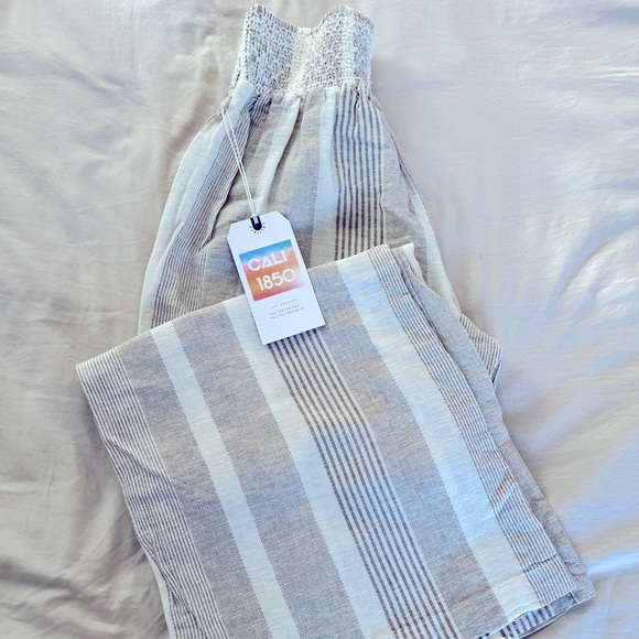 NWT Linen pants, white and tan, wide leg, cali 1850, size large - Picture 2 of 5